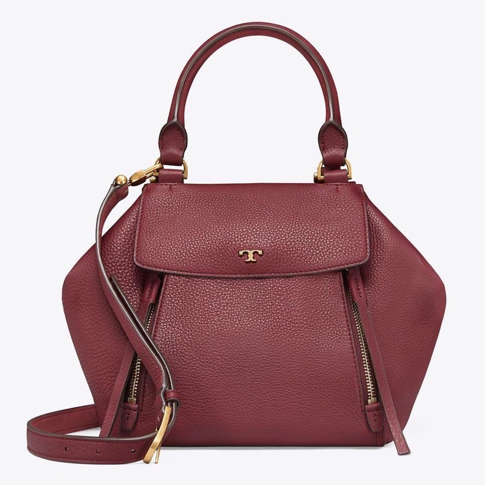 Tory Burch Claret Half Moon Satchel in Crimson EUC - Picture 2 of 16